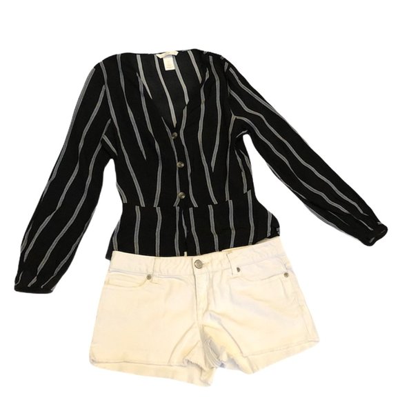 H&M Black Gray Stripes Peplum Shirt Size 4 or S - Picture 3 of 6